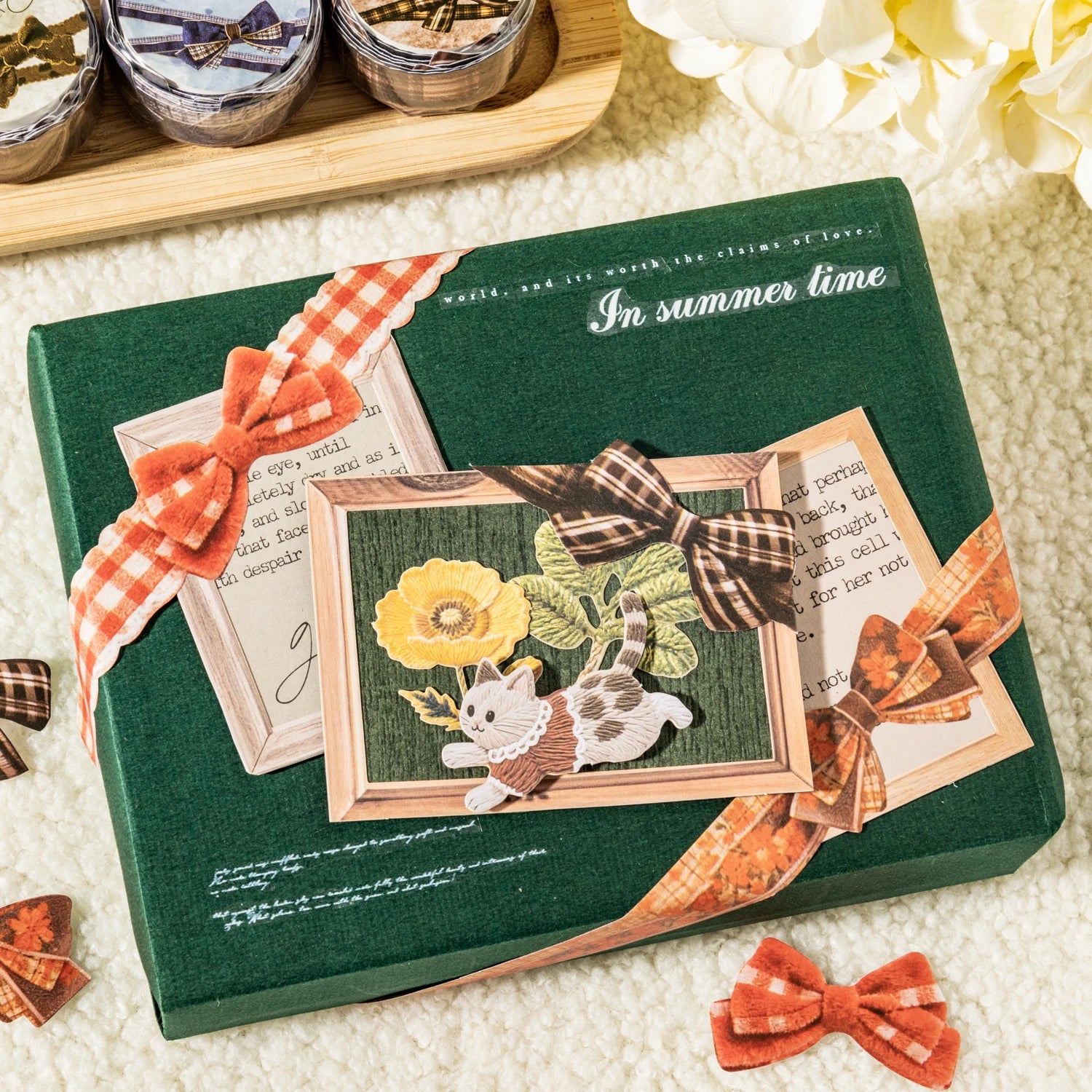 1 Roll Bow Pattern Fabric Texture Themed Die-Cut Washi Tape for DIY Scrapbook Frame Collage Laptop Phone Cup Luggage Guitar Deco Qme
