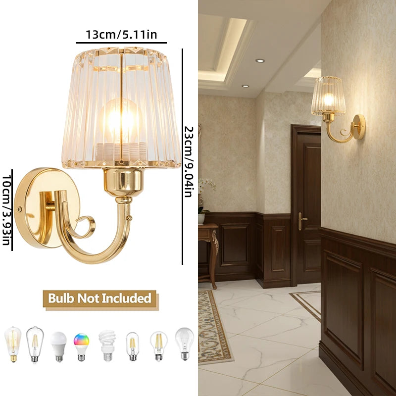 Nordic modern simple light luxury glass wall lamp Japanese retro living room bedroom headboard bathroom mirror headlight Qme Gold