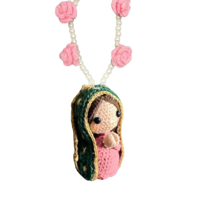 Cute Mary Statue Car Interior Decoration, Handmade Virgin Mary Charm Crochet, Elegant Religious Figurines Hanging Decor Qme A