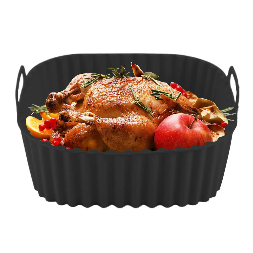 Silicone Basket for Air Fryer Square Air Fryer Oven Plate Non-stick Baking Tray Kitchen Cookware for Pizza Roasting Apartment Qme