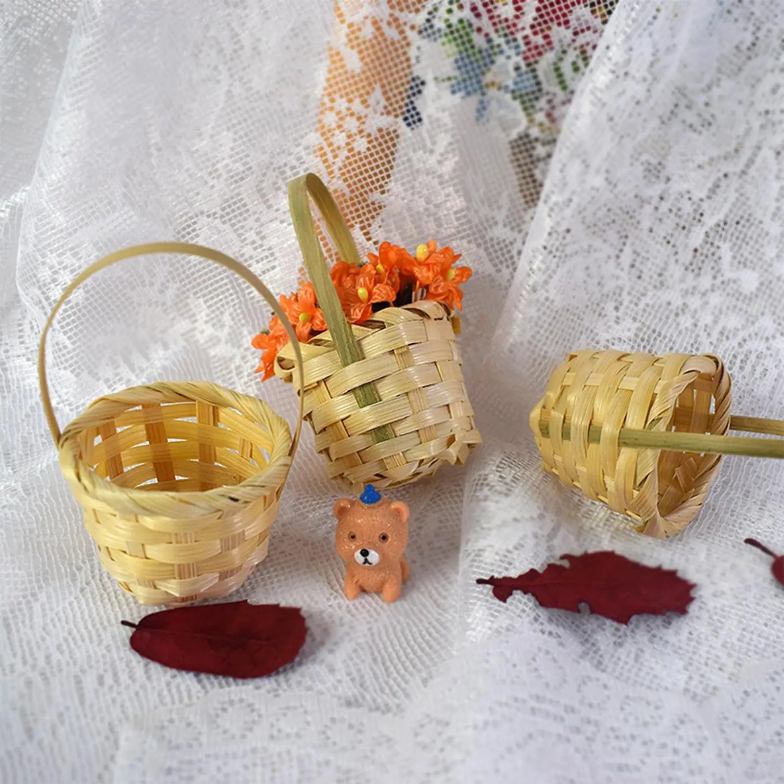 Basket For Flowers Rustic Basket with Handle Portable Miniature Woven Desktop Ornament For Garden Home Outdoor Wedding Farmhouse Qme