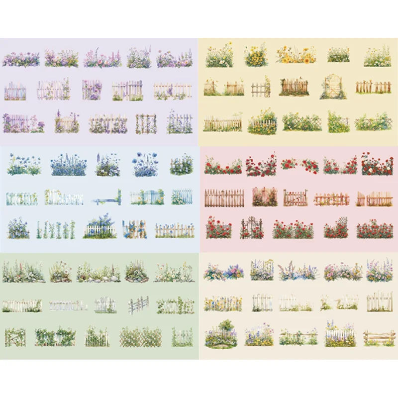 30 Sheets/Bag Floral Wooden Fence PET DieCut Sticker DIY Scrapbooking Journal Planner Notebook Phone Case Office Stationery Gift Qme