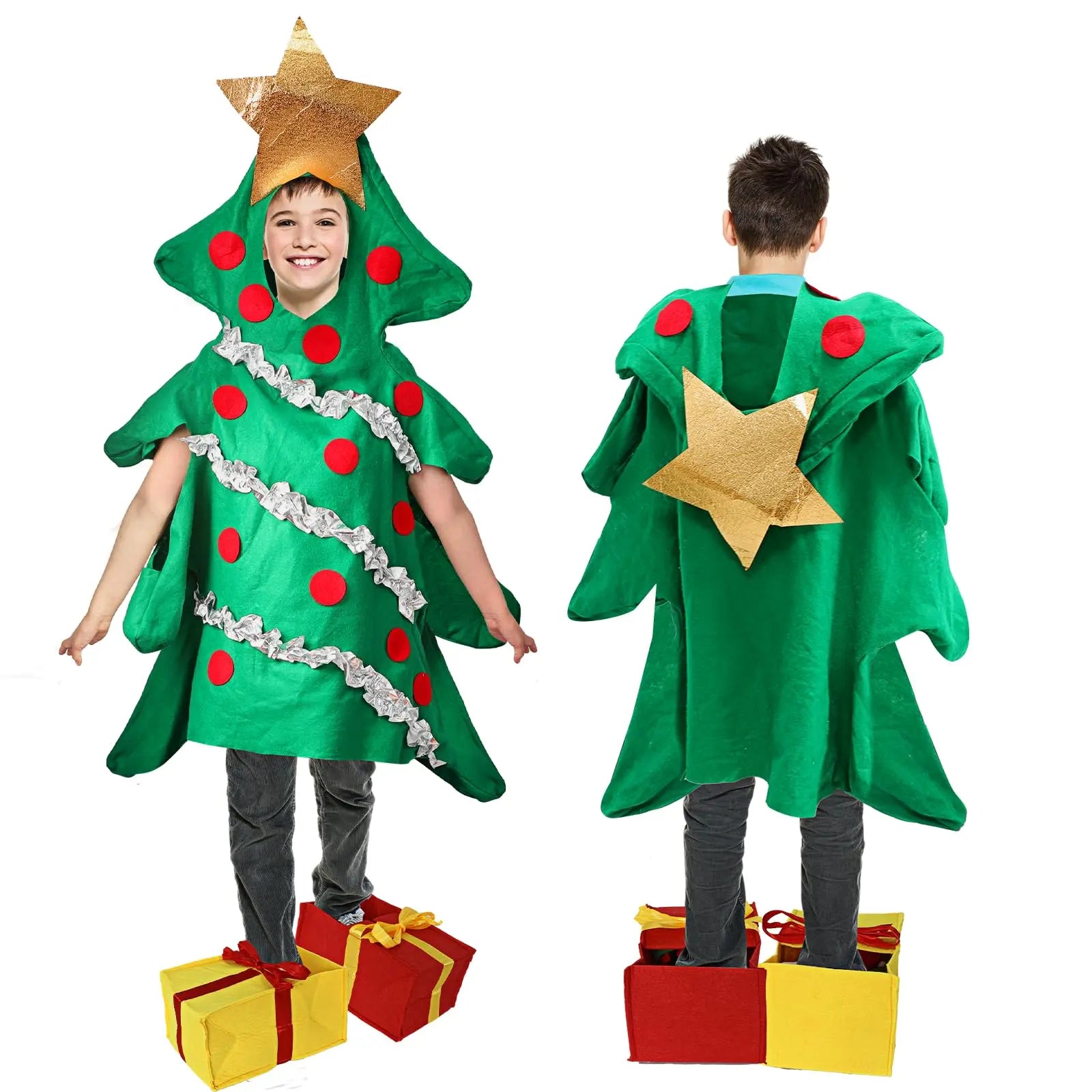 Christmas Tree Costume Adult Christmas Onesie with Gift Shoes Covers for Adult Boys Girls Costume Cosplay Party Outfit Gifts Qme boys one size
