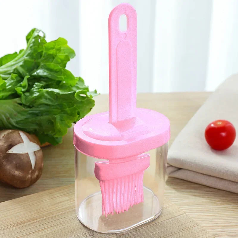 BBQ Oil Dispenser With Silicone Brush Kitchen Cooking Utensil For Outdoor Barbecue Baking And Grilling Oil Application Tool Qme 1PC-PINK