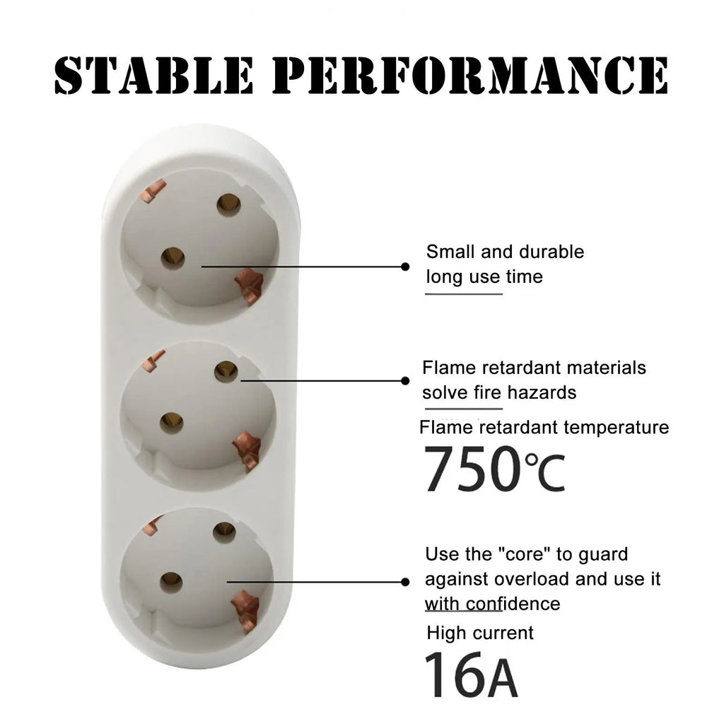 3 Grids Universal EU German Standard Conversion Plug One To Three Conversion Socket Travel Conversion Power Plug Socket Qme
