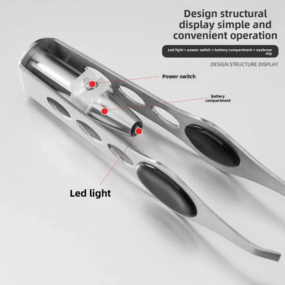 1pc Portable Stainless Steel Led Make Up LED Light Eyelash Eyebrow Clip Tweezer Set Smart Design Hair Remove Tweezer Makeup Tool Qme