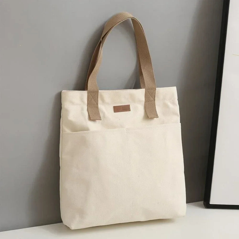 Women's Tote Bag Canvas Sewing Thread Large Capacity Advanced Sense Qme WHITE