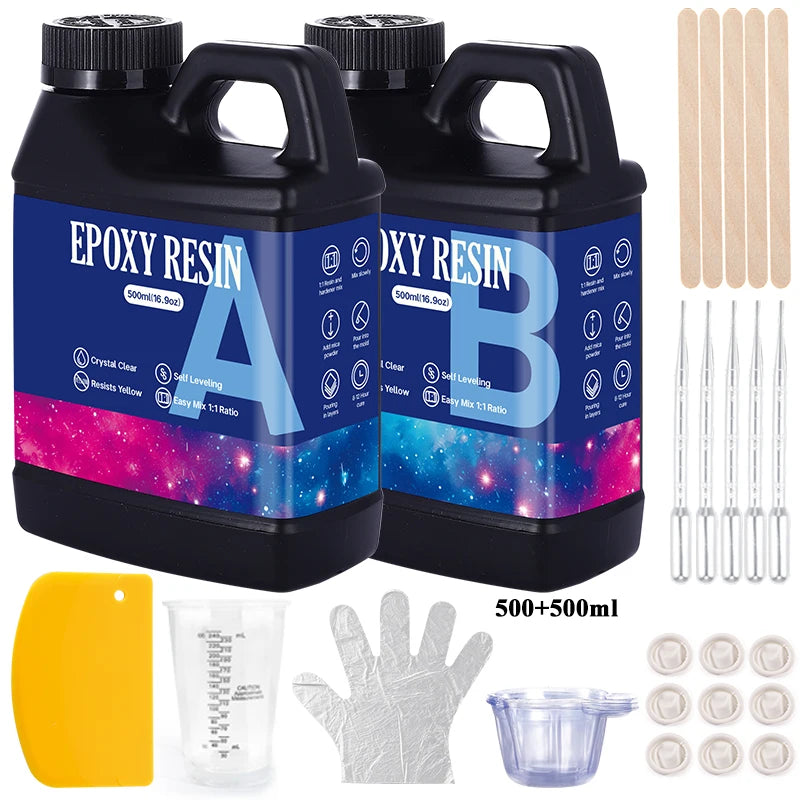 Fast Curing 1:1 Crystal Clear Epoxy Resin Kit Heat Resistant Casting Coating Resin for Art DIY Craft Jewelry Wood Table Top Qme 500ml 500ml kit 1