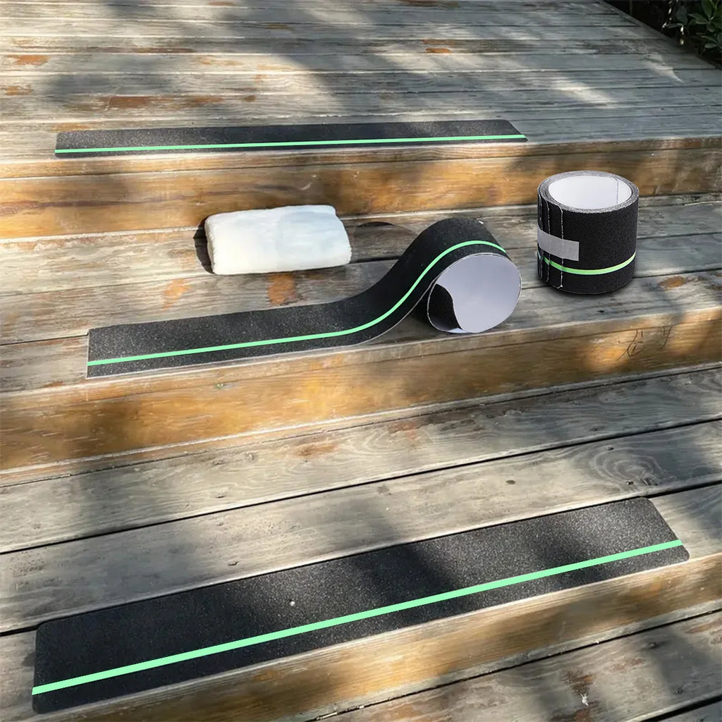 Glow in Dark Anti Slip Traction Tape Green Stripe Friction Abrasive Adhesive For Stair Tread Step Indoor Outdoor Qme