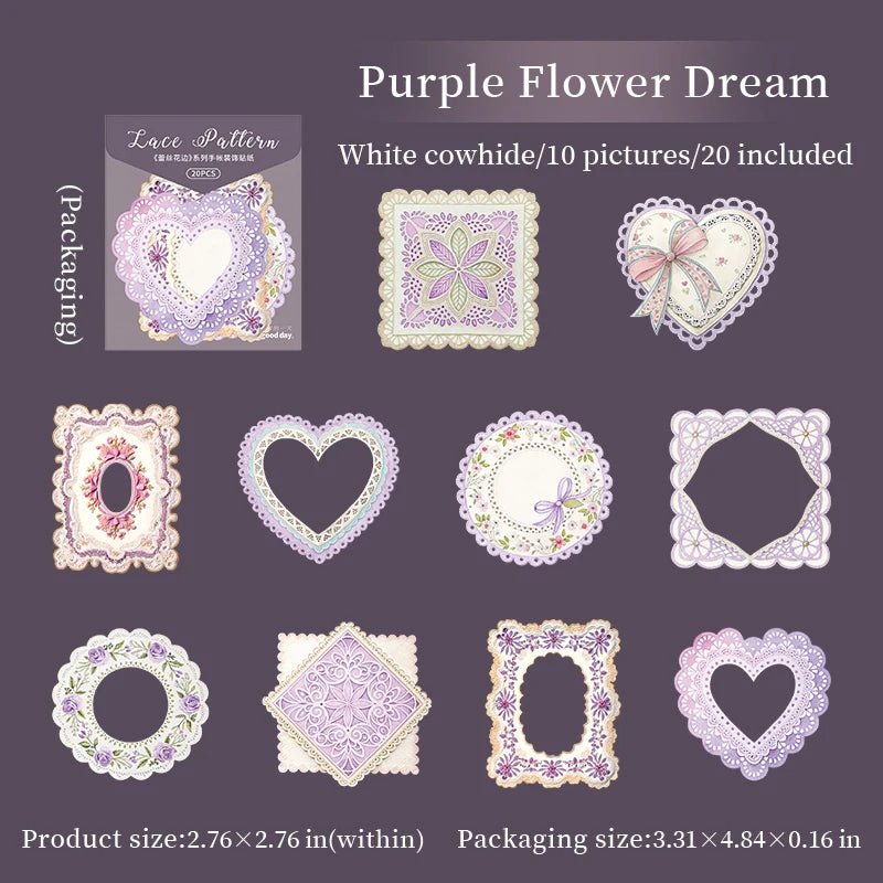 20 Sheets Lace Series Scrapbooking Decorative Stickers for DIY Photo Frame Collage Decoration Craft Supplies Qme 6