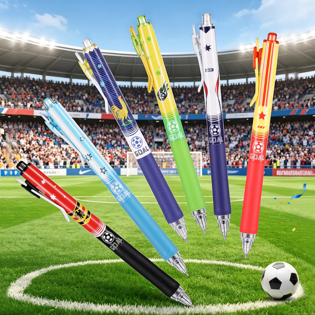 6 pcs Gradient Mixed Large-capacity Gel Pens, Football-themed Practice Pens, Suitable for Students & Office Workers Qme