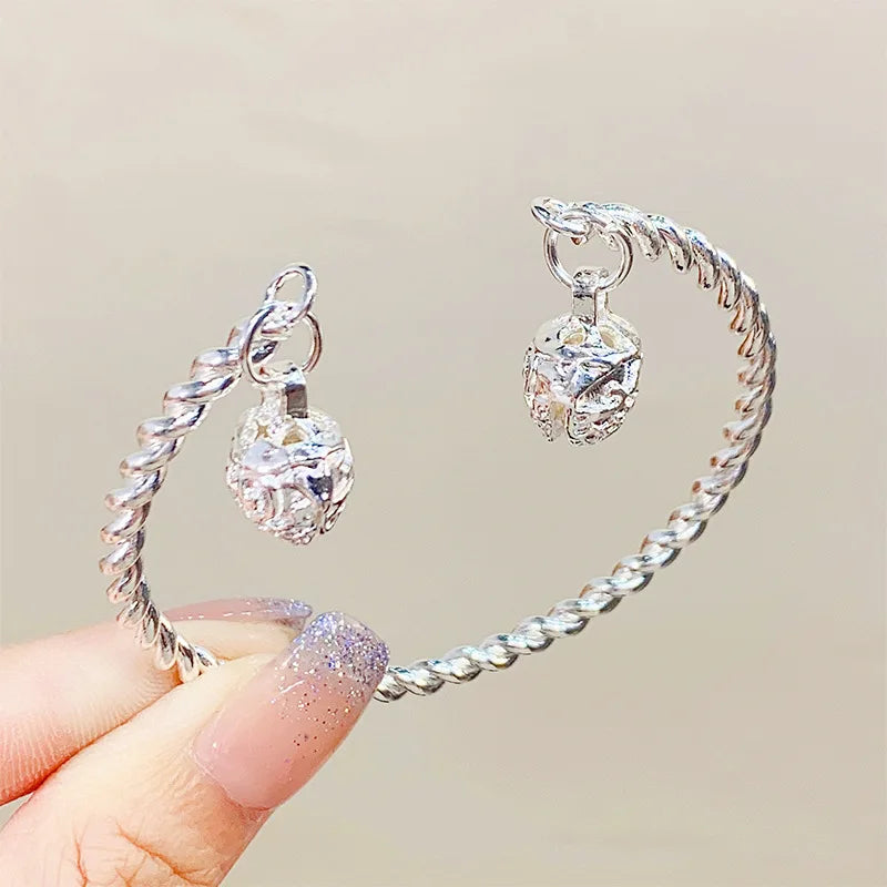 Simple and Irregular Titanium Steel Cute Open bangle Adjustable Butterfly Bell Bowknot Heart Shaped Women's Girl Bracelet Qme Bell China Mainland