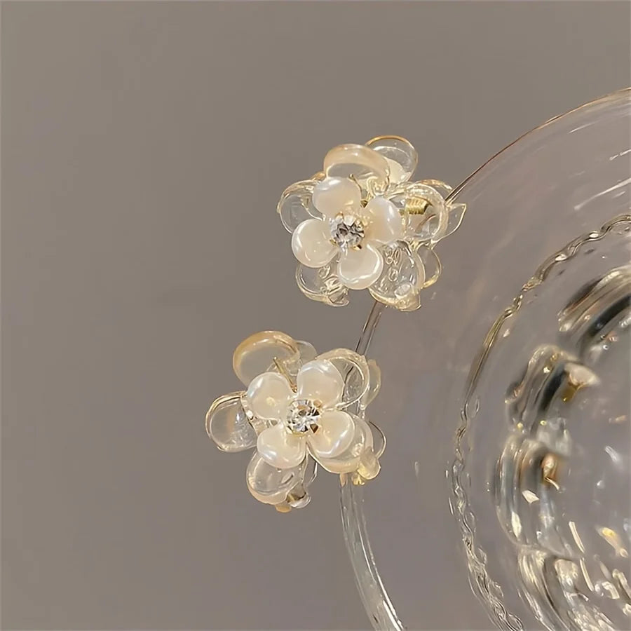 Cute Mini Flower Hair Clips, Transparent Crystal Hair Claw for Bangs & Side Hair Qme