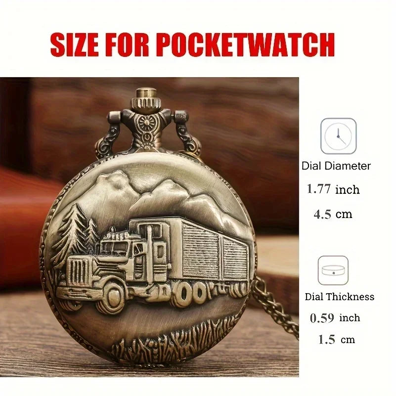 Bronze Big Truck Necklace Quartz Pocket Watch - Vintage Nostalgic Design, Perfect Holiday Gift for Teens Qme