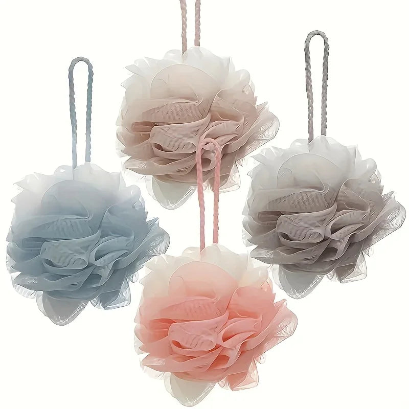 Soft shower sponge, 3D flower design, gentle exfoliating shower bag with handle, suitable for both men and women Qme mix 4pcs set