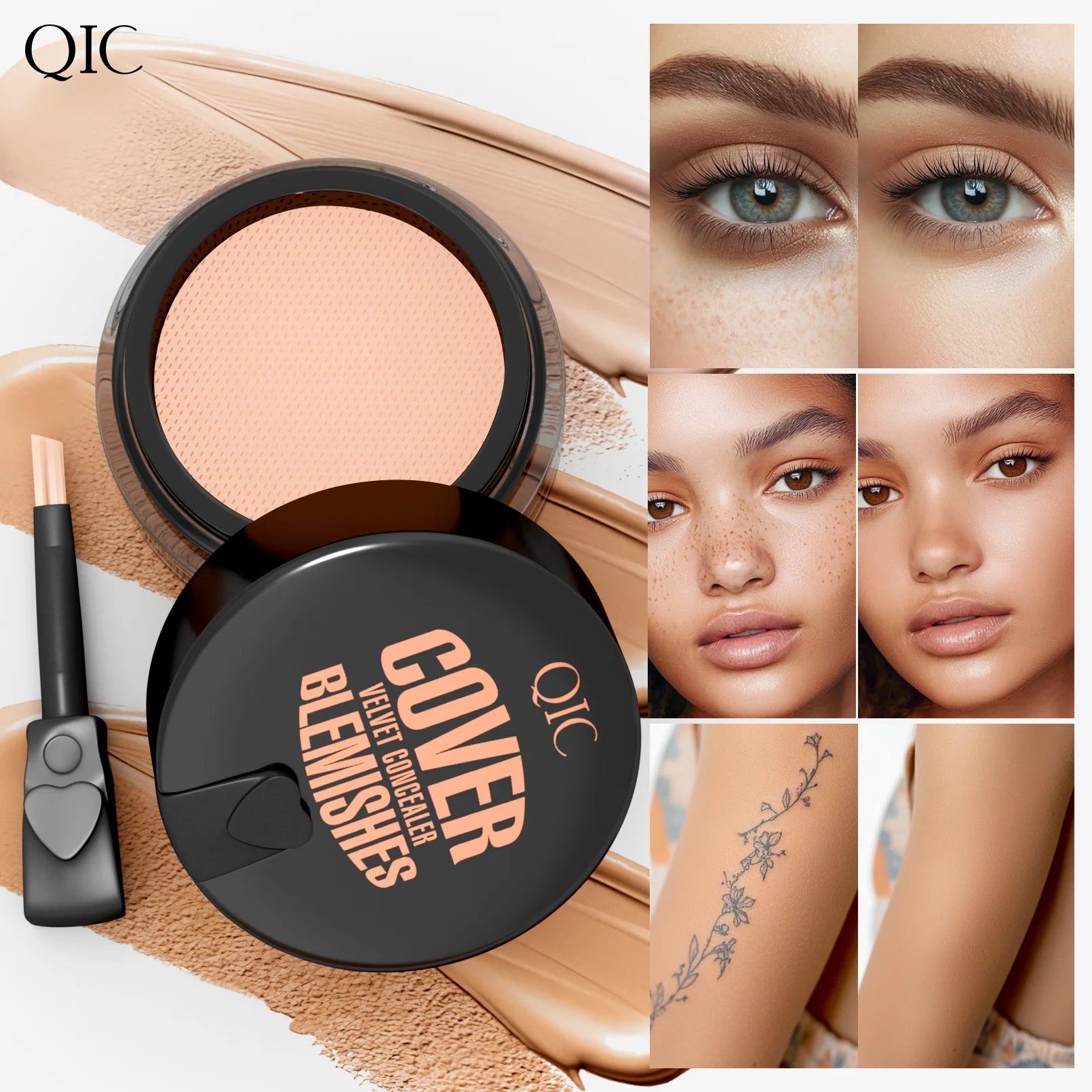Waterproof & Sweatproof Concealer Cream - Tattoo coverage, Long-Lasting Foundation, Natural,Full coverage, All Skin Types Qme