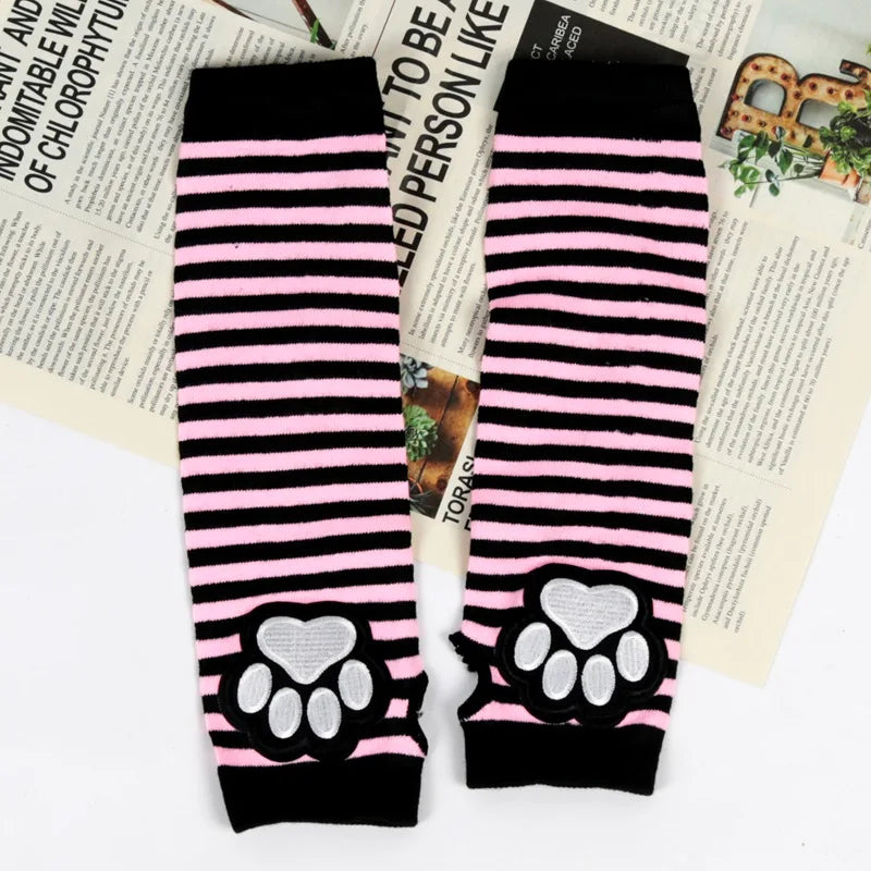 Unisex Black Fingerless Gloves Y2K Gothic Lolita Arm Cover Cute Cat Qme Watermelon red