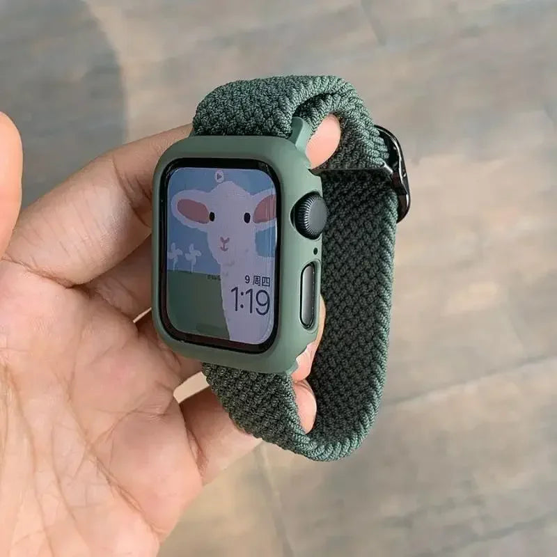Korean Cute Braied Strap + Case For Apple Watch Band 49mm 46mm 45 44 38 42 Nylon Bracelet For iWatch Series 10 9 8 7 6 5 4 3 SE Qme