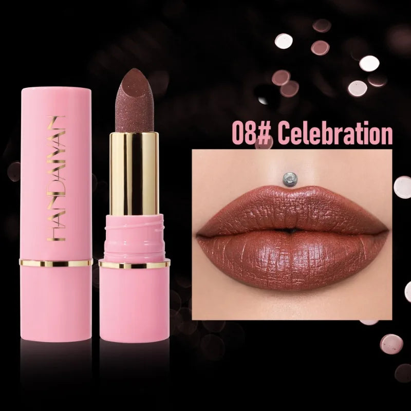 8Colors Glitter Lipstick Waterproof Lasting Diamond Pearlescent Metallic Gloss Lipstick Purple Lipgloss Lips Makeup Cosmetics Qme 08