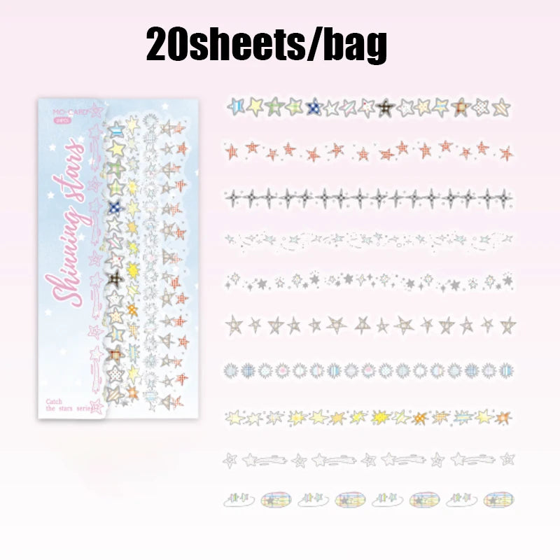 20 Sheets/Bag 3D Silver Foil PET Stickers Galaxy Stars for DIY Crafts Scrapbooking Journal Phone Case Decoration Qme 6