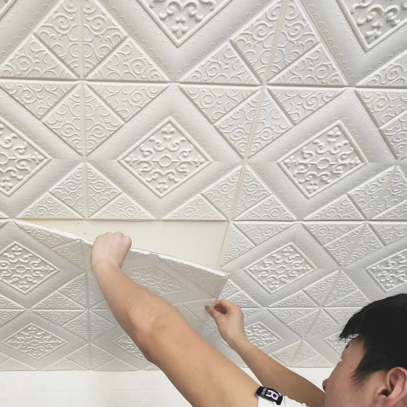 1Pcs 35*35cm Self-adhesive 3D Background Wallpaper Foam Wall Sticker Waterproof Moistureproof Living Room Decoration Qme