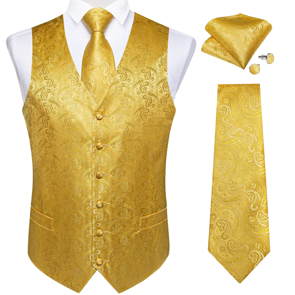 Men's Formal Suit Vest & Tie Set – Waistcoat with Necktie Pocket Square, Perfect for Weddings and Business Events Qme