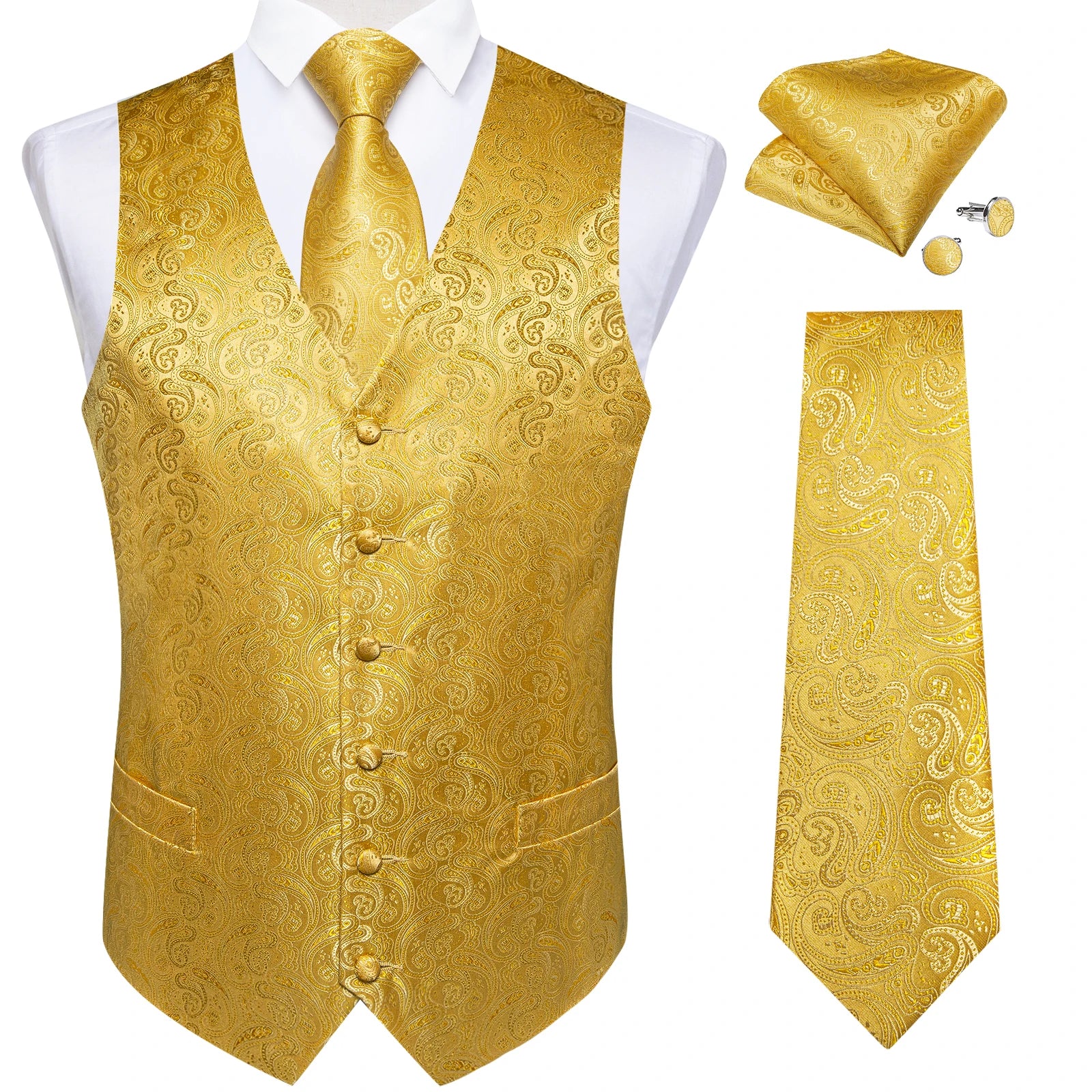 Men's Formal Suit Vest & Tie Set – Waistcoat with Necktie Pocket Square, Perfect for Weddings and Business Events Qme