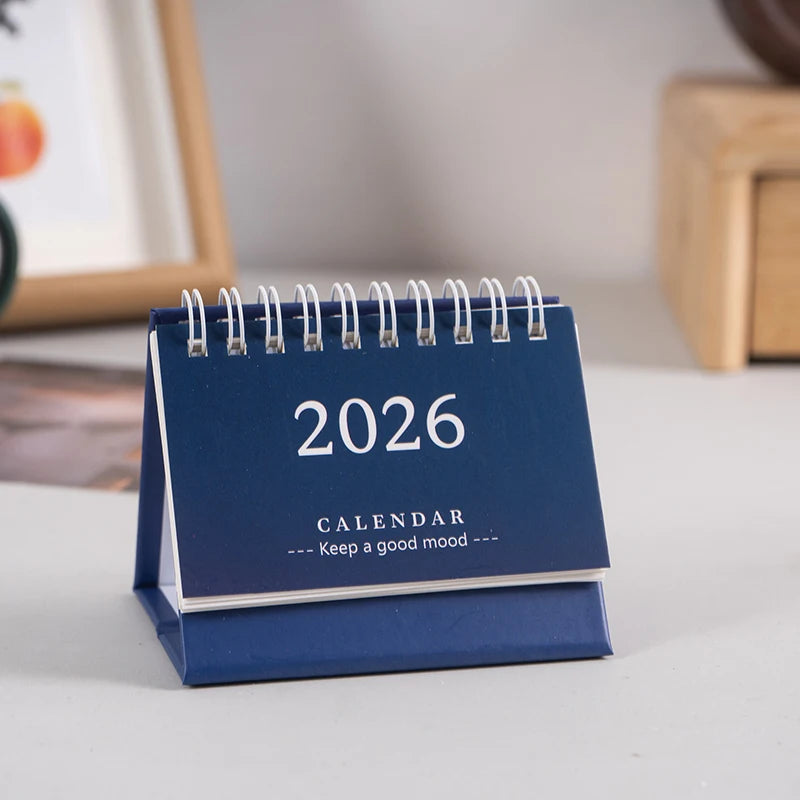 2026 Mini Desk Calendar Desktop Notepad Ornament Cute Simple Calendar,Christmas New Year Gift, Daily Planner Table Calendar Qme Blue Short Style
