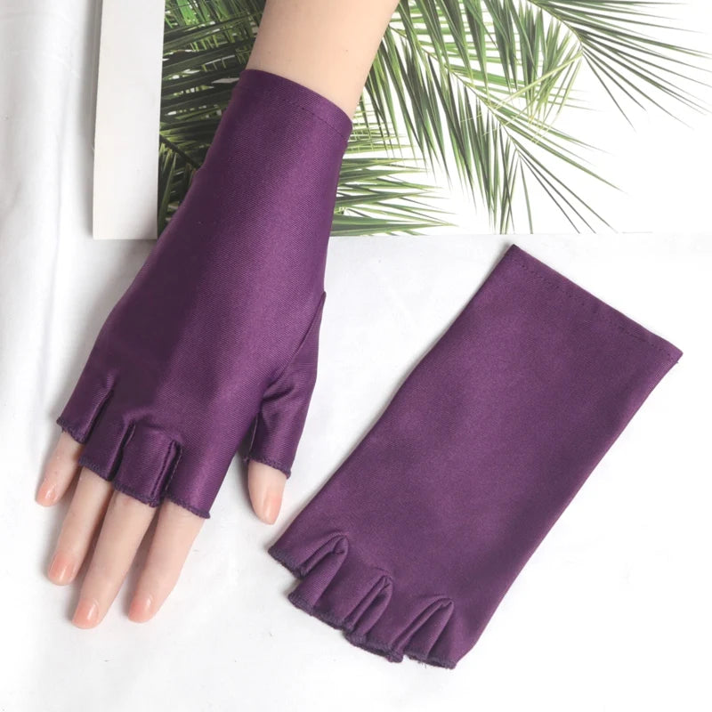 1 Pair Black Summer Half Fingers Gloves Breathable Thin Semi-finger Qme plum