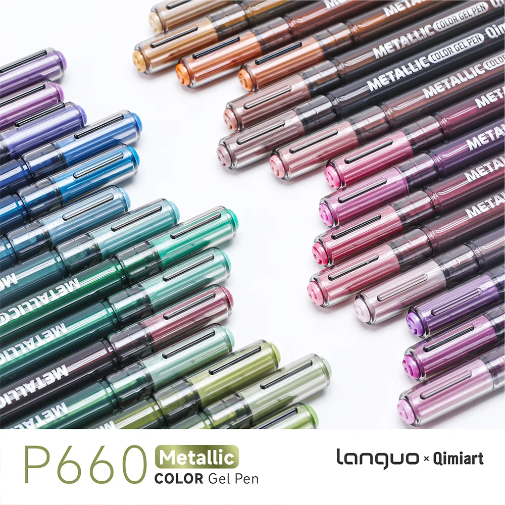 LANGUO 48 Colors Metallic Gel Pens Set,for Coloring, Drawing, Scrapbooking, Card Making, Metallic Acrylic Pens Stationery Qme