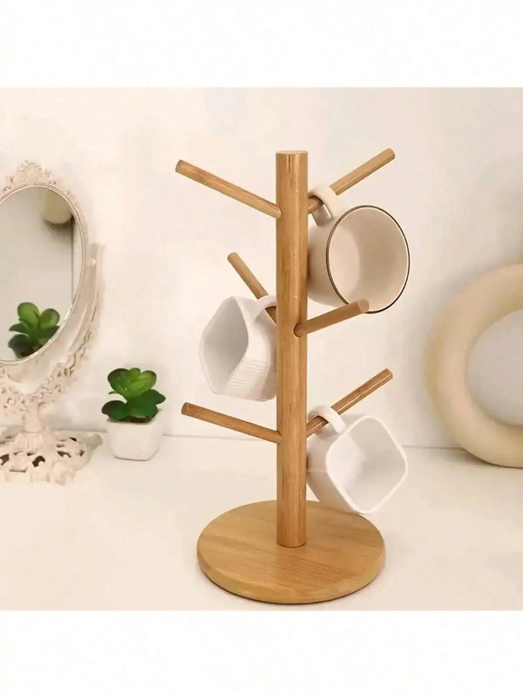 Bamboo Cup Holder Space Saving Kitchen Organizer Rack Coffee Mugs Qme