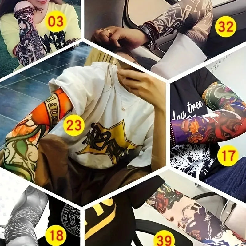 Unisex Tattoo Arm Sleeves Cover Arms Sun Protection UV Cool Print Qme