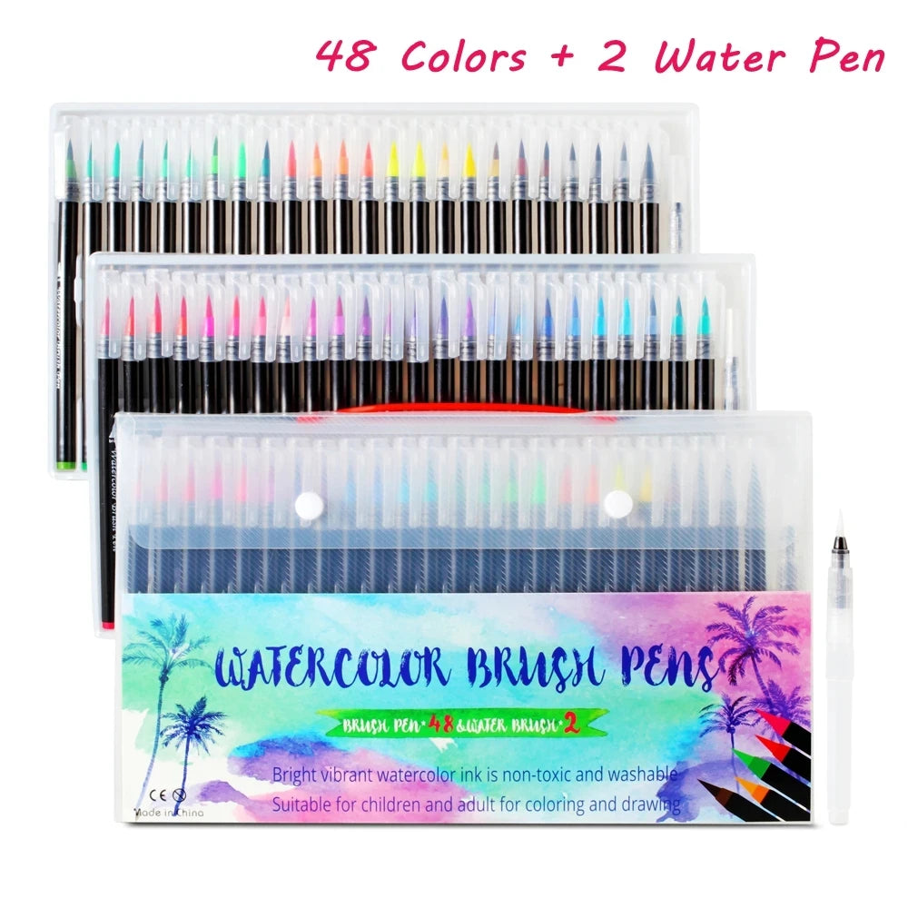 12-72 Colors Watercolor Brush Pens Soft Tip Art Markers for Drawing Coloring Manga Calligraphy School Stationery Supplies Qme 48Color-2Water Pen