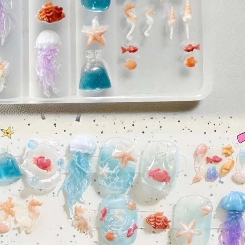 3D Ocean Series Silicone Nail Mold Jellyfish Starfish Shells Manicure Qme