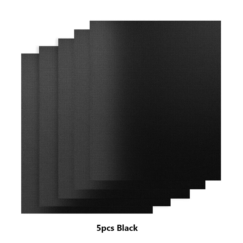 3/5pcs Reusable Non-Stick BBQ Grill Mat Pad Baking Sheet Portable Outdoor Picnic Cooking Barbecue Oven Tool Barbeque Accessories Qme 5pcs Black