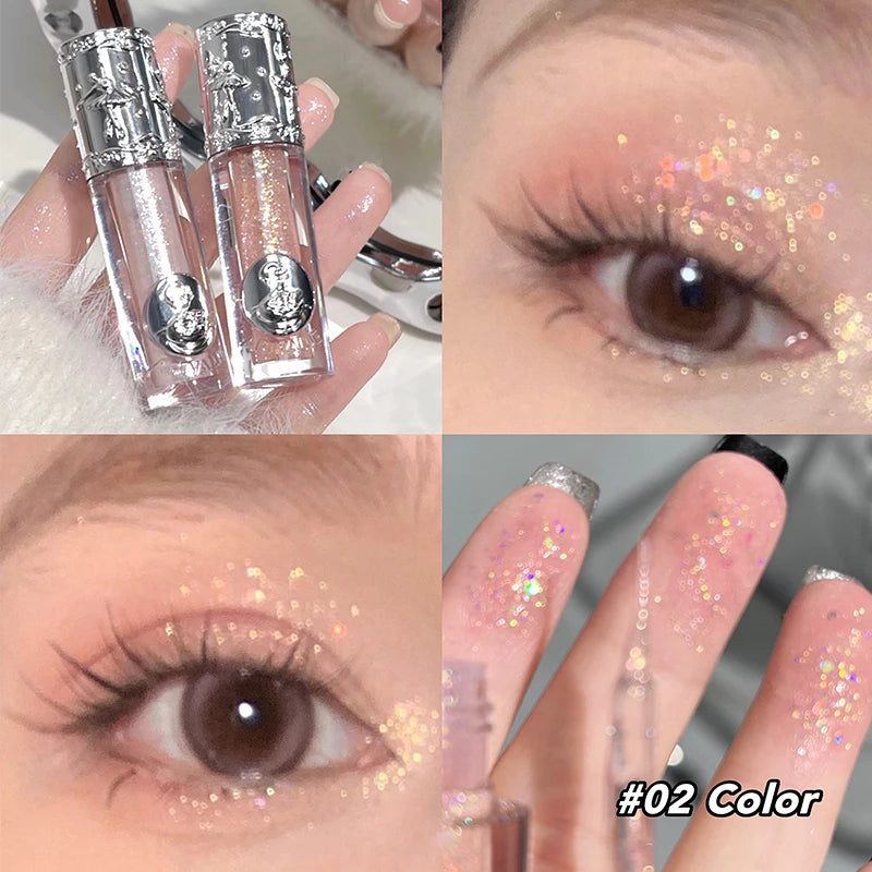 Glitter Liquid Eye Shadow Pearly Shimmer Highlighter Waterproof Fine Shiny Pink Eyeshadow Korean Charming Eye Makeup Illuminator Qme 02