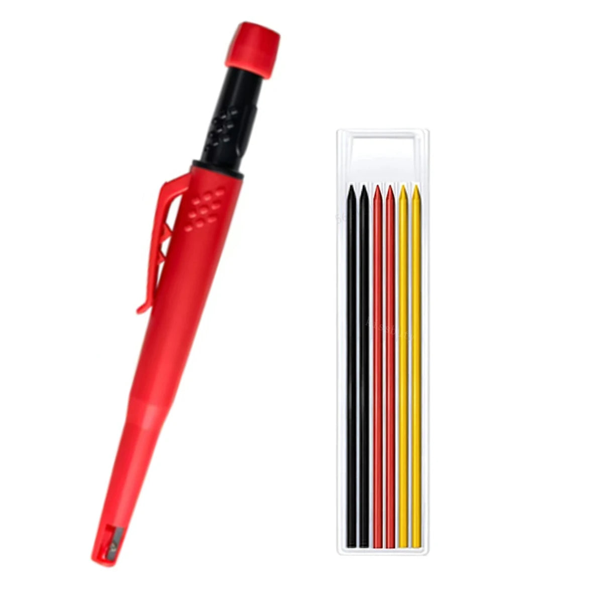 Carpenter Mechanical Pencil With Refills One-piece Design Pen Cap Built-in Sharpener Woodworking Construction Marking Tool Qme 1 pen color Refill B