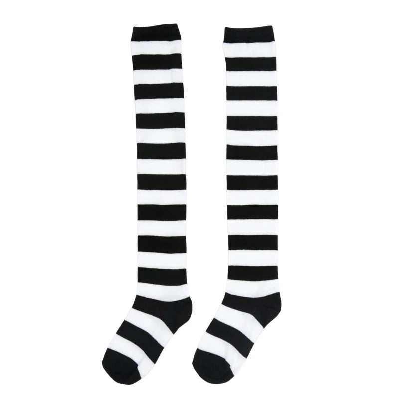 Women Striped Stockings Over Knee Length JK Long Socks Ladies Girls Qme A2 One Size