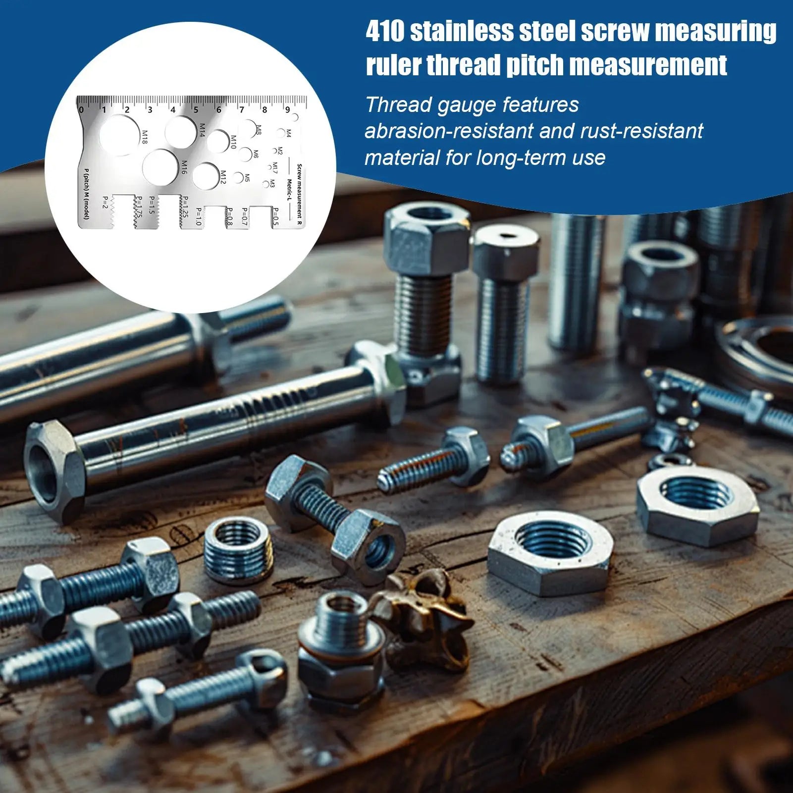 Thread Gauge Screw Measuring Ruler Easy-to-Read Thread Gauge Ruler for Woodworking Mechanical Workshop Automotive Metalworking Qme