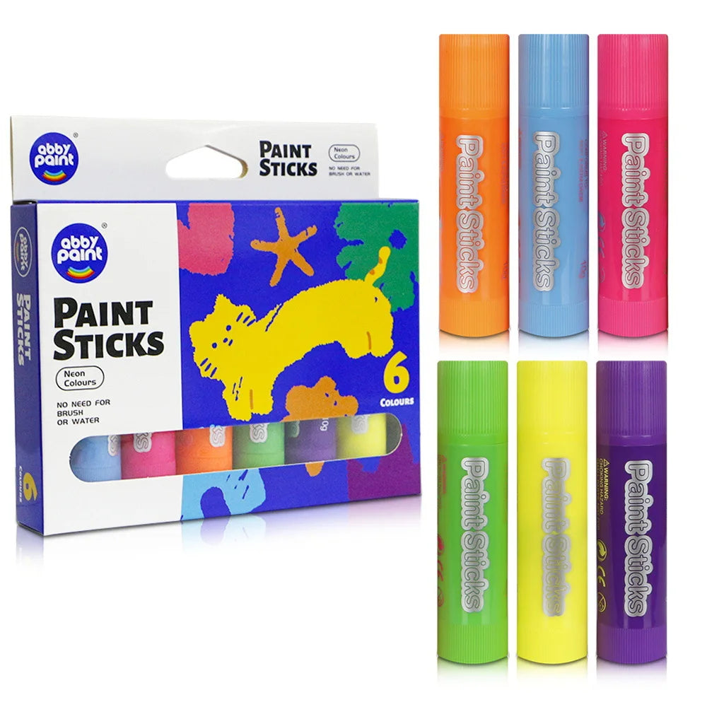 6 Neon Tempera Paint Sticks No Mess Quick Drying Washable Kids Qme 6pcs
