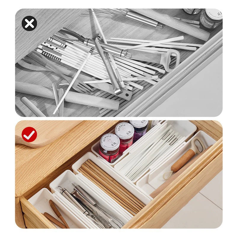 Cutlery Holder White Organizer Drawer Expandable Utensil Tray Kitchen Qme