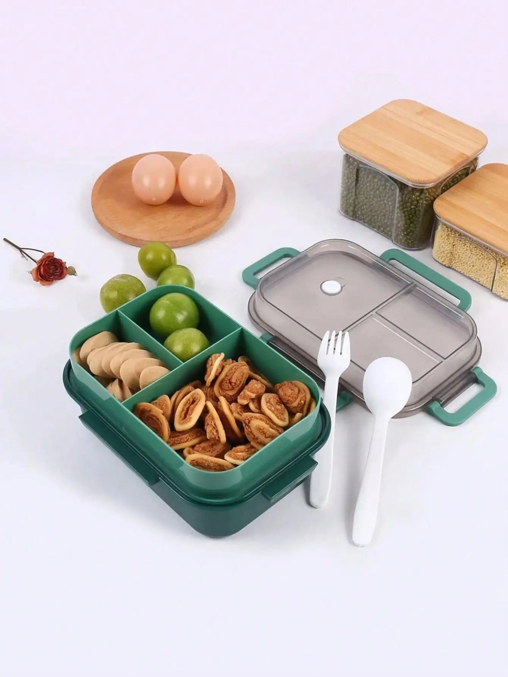 1 Microwave Capable Double-layer Compartment Lunch Box Handle Leak Qme