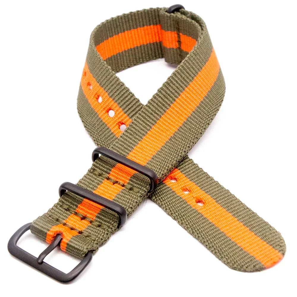 Sports Watch Band Nylon Strap Stainless Steel Black Frosted Buckle Adjustable 18MM 20MM 22MM 24MM Unisex Replacement Wristband Qme 2Green 1Orange 24mm