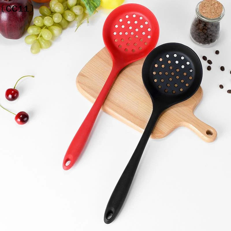 Silicone Strainer Non-stick Pan Spoon Ladle Slotted Cooking Utensil Qme