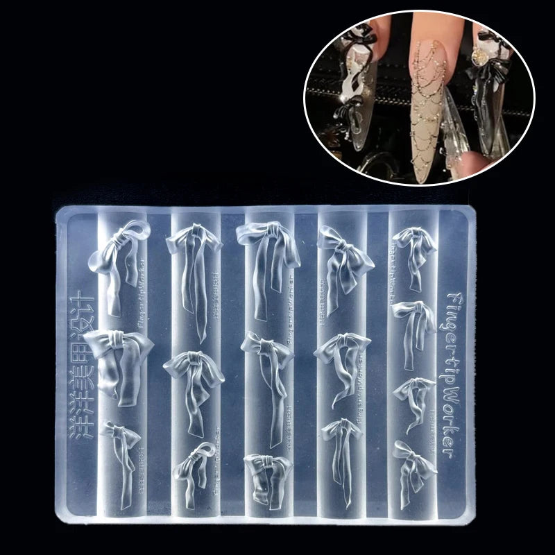 3D DIY Manicure Art Mould Tools Bowknot Silicone Nail Mold Mixed Qme