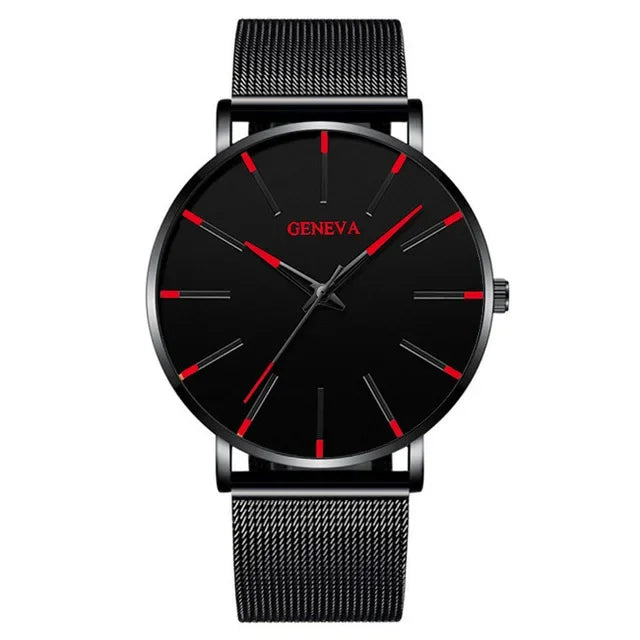 Men's Watch Blue Needle Mesh Strap Watch Geneva Fashion Business Men's Watch Watch Qme Red