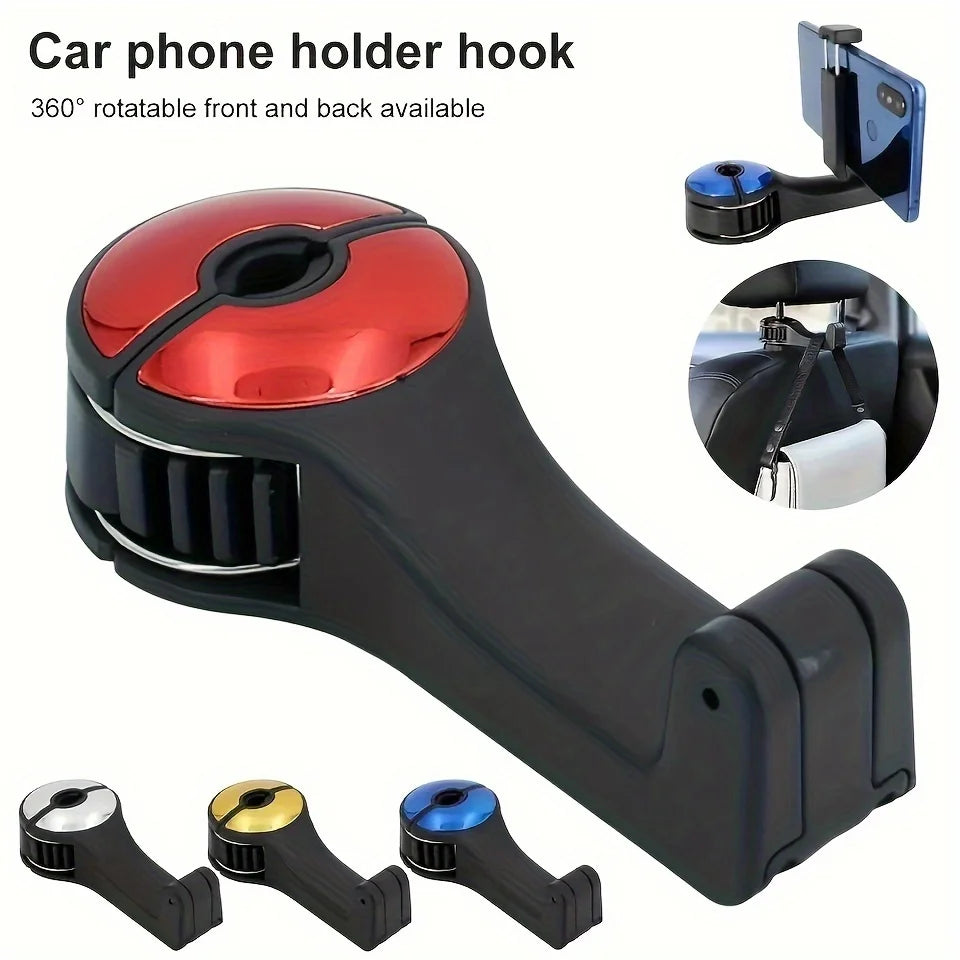 2 In 1 Car Headrest Hidden Hook With Phone Holder Car Seat Back Hanger Portable Storage Hook Phone Holder Auto Fastener Clip Qme