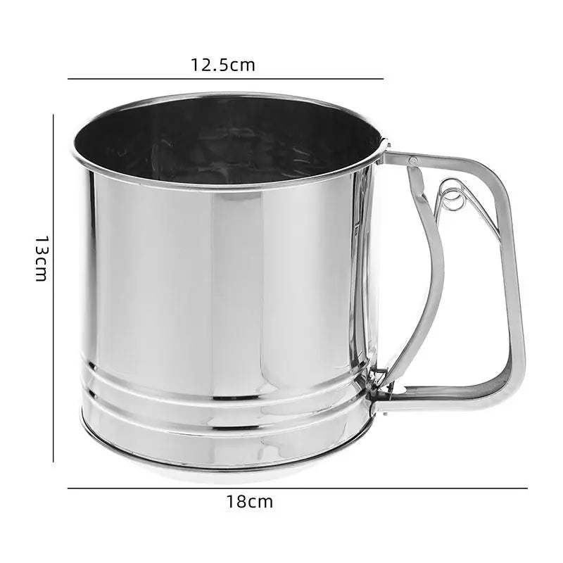 Stainless Steel Flour Sieve Cup Powder Sieve Mesh Kitchen Gadget For Cakes Hand-Screened Sugar Mesh Sieve Baking Sieve Strainer Qme A1