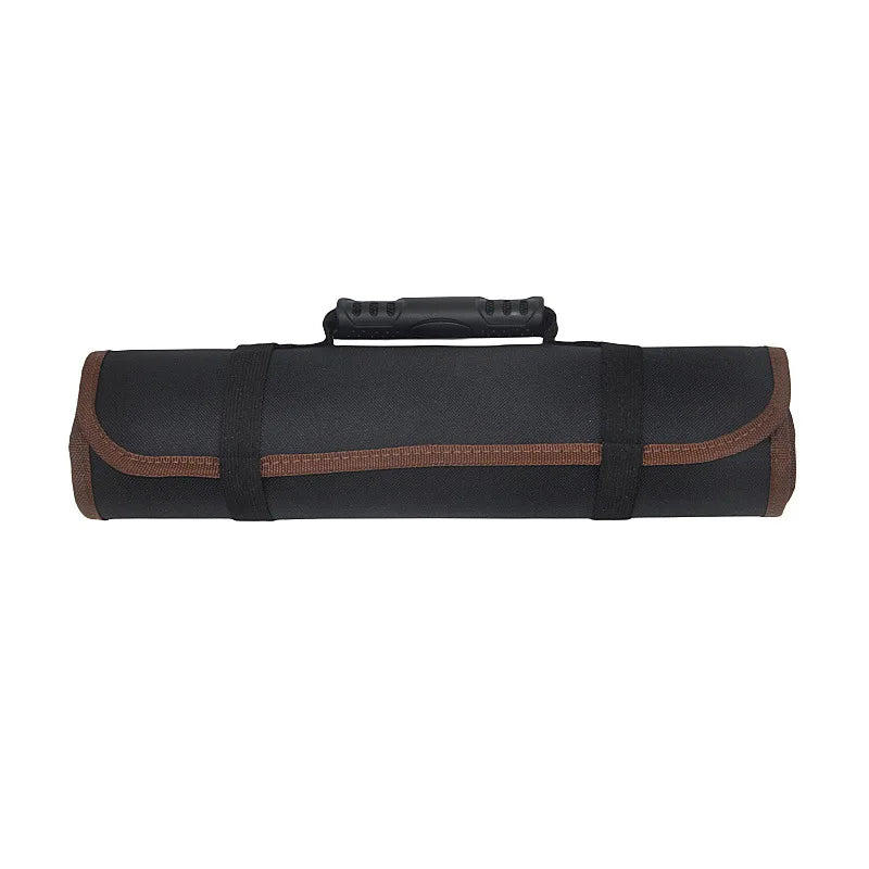 Portable Roll-Up Tool Bag Made of Oxford Fabric Durable Storage for Automotive Electrician & Hardware Tools Qme Black Brown