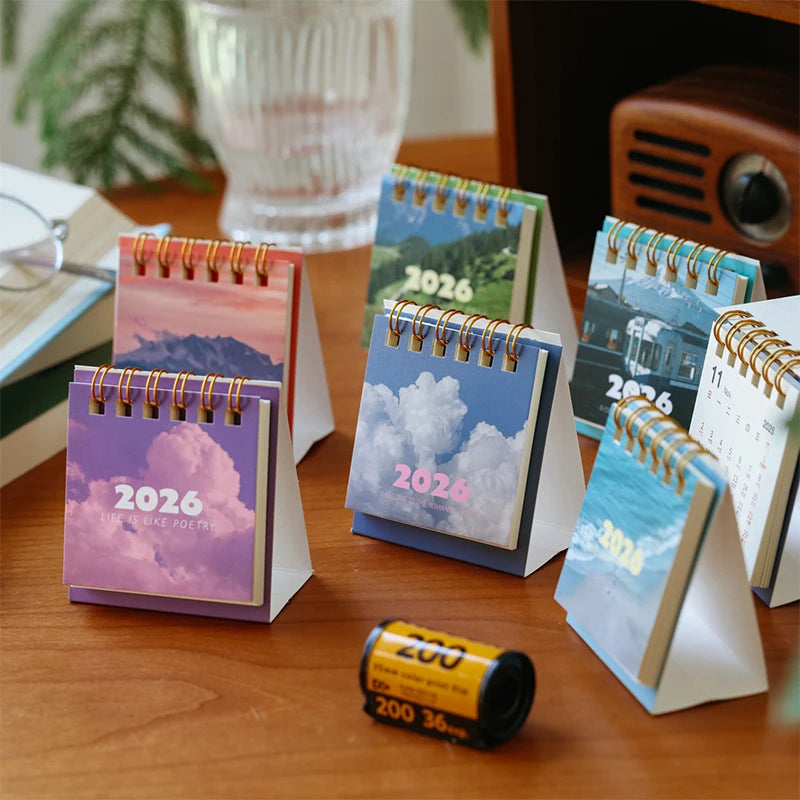 2026 Landscape Mini Desk Calendar Creative Coil Planner Desktop Qme